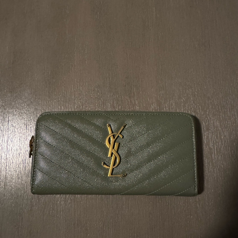 YSL Olive Green Quilted Wallet